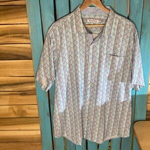 Tommy Bahama Island Zone silk blend shirt size XXL blue white tropical pattern